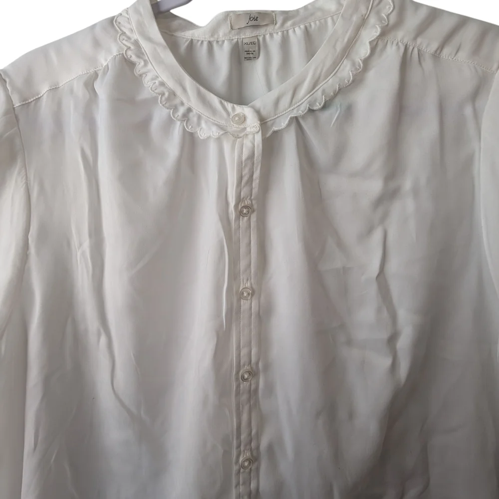 JOIE WOMEN'S WHITE SHORT SLEEVE SCALLOP EDGE TOP SIZE XL - Picture 4 of 10